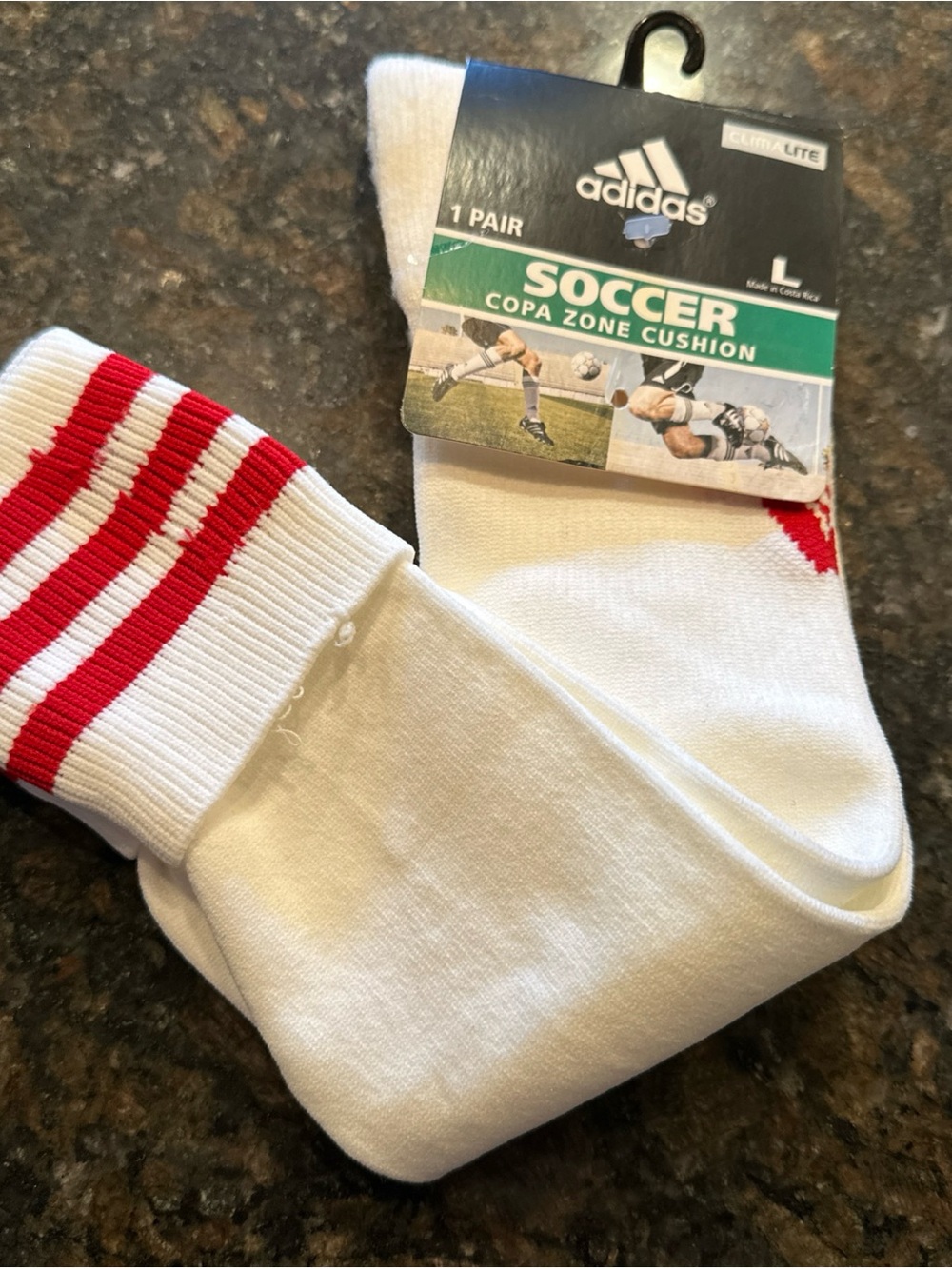 Adidas Copa Zone Cushion Socks - Size Large - White Red‎ Stripes - NEW Climalite
